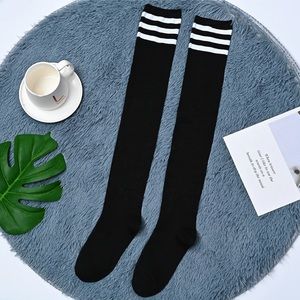 Striped Over the Knee Socks Black